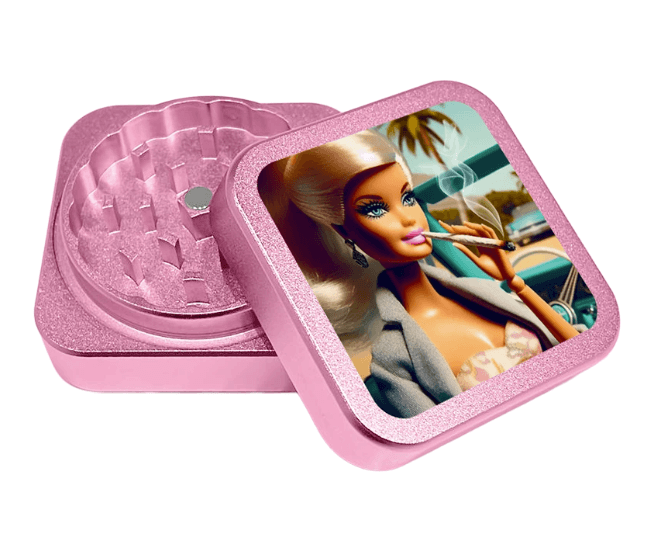 Vierkante roze aluminium grinder met magneetsluiting en Blonde Pink print - 2-delig 53mm
