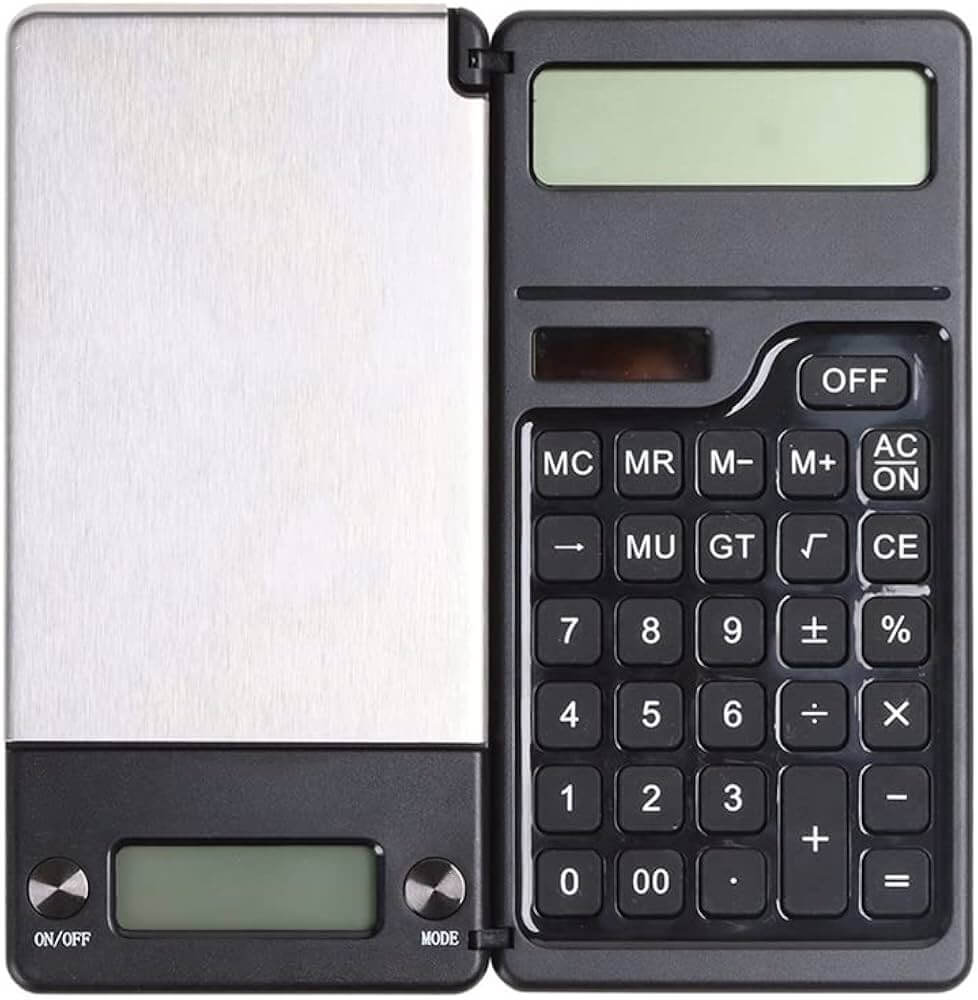 Calculator Scale Black opengeklapt met weegschaal en rekenmachine, 200g 0,01g nauwkeurig, te koop bij Wapshop.nl