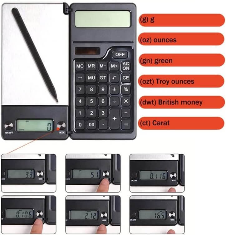 LCD-display van de Calculator Scale Black met weegmodi g, oz, gn, ozt, dwt en ct
