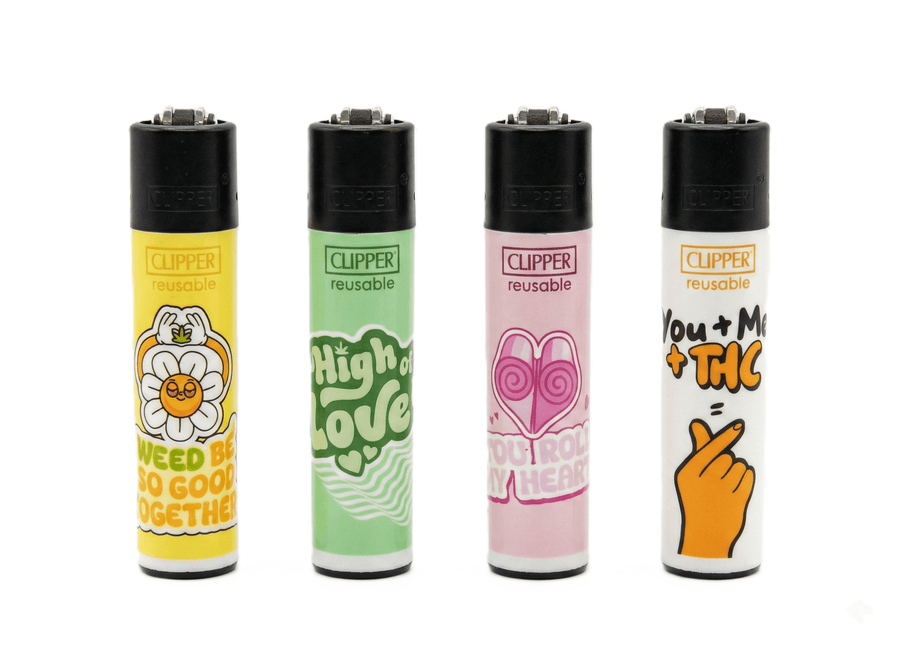 Clipper aanstekers Weed Valentine Edition met kleurrijke liefdevolle prints