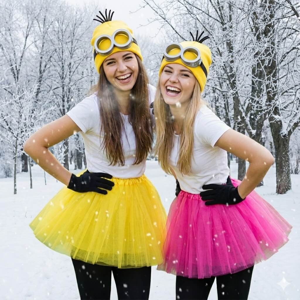 Minion set Dames M, XL, roze en geel
