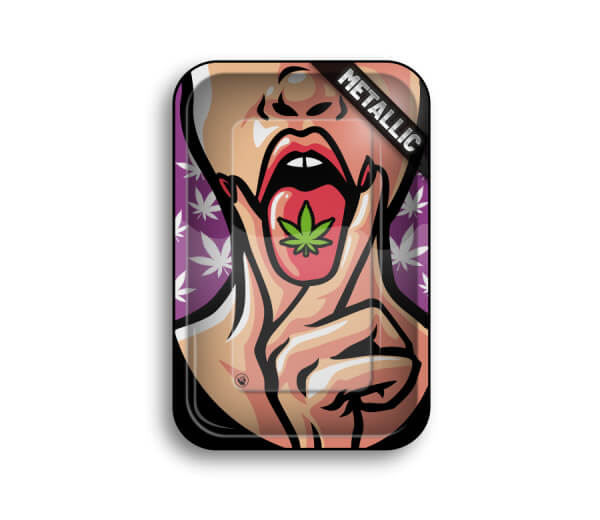 FIRE-FLOW™ 420 Girl Rolling Tray met speels en gedurfd design, gemaakt van hoogwaardig metaal met een gladde afwerking.