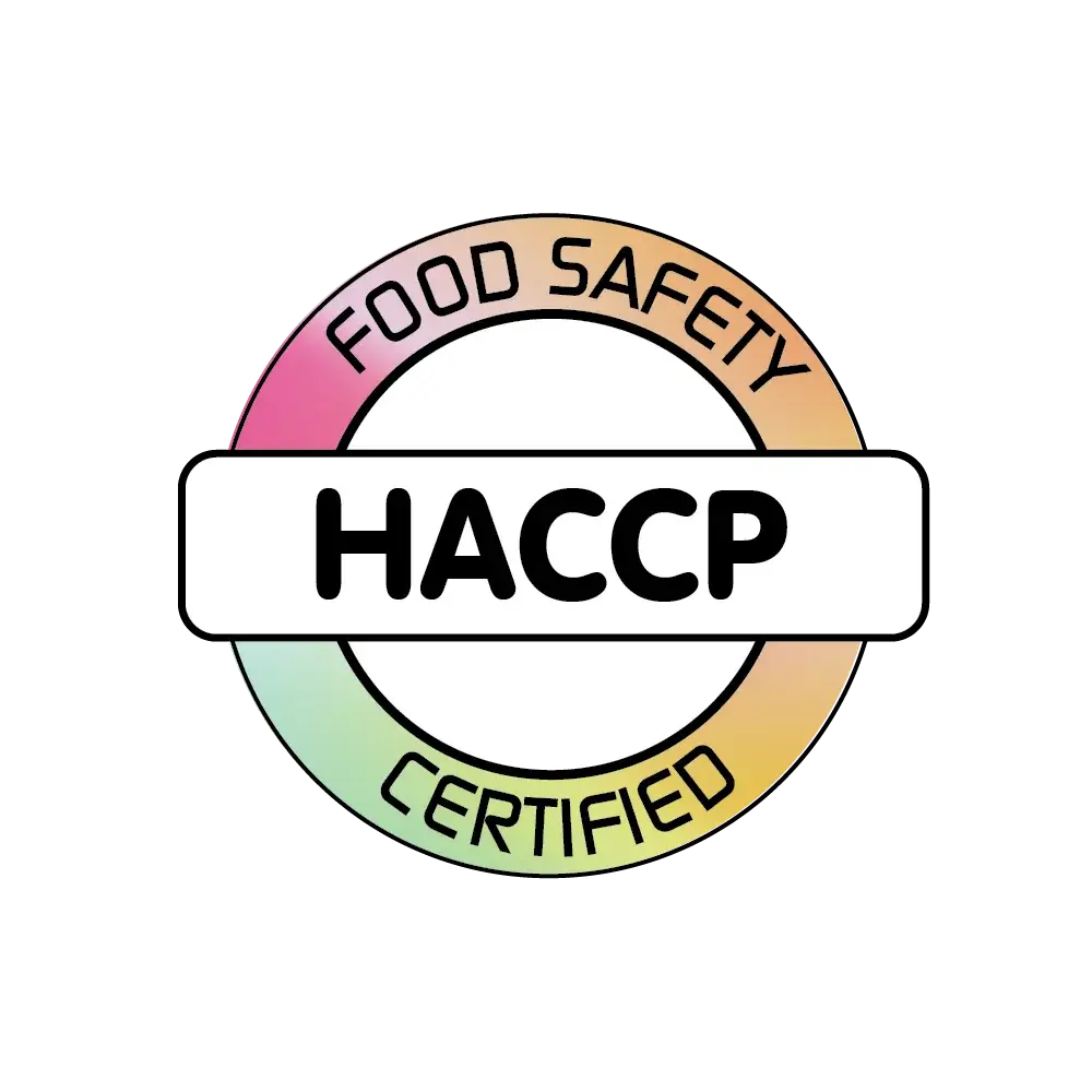 Officieel HACCP-logo als bewijs van voedselveiligheidscertificering volgens internationale normen.