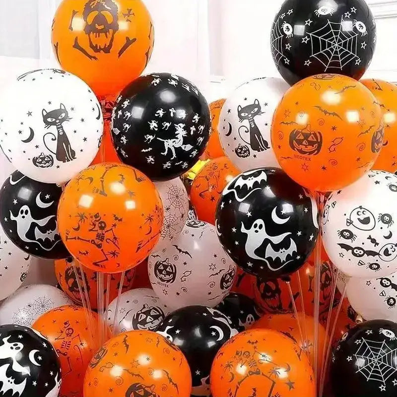 Halloween ballonnen met spooky prints – vleermuis, spook, pompoen