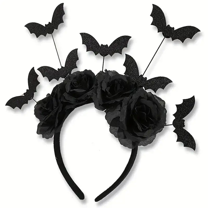 Halloween diadeem met bloemen en vleermuisjes – spooky haarband