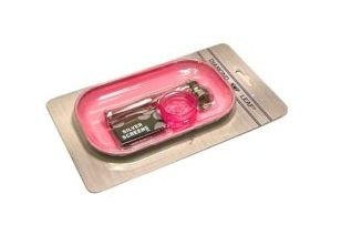 roze-metal-pipe-tray-set-met-mini-grinder-en-screens