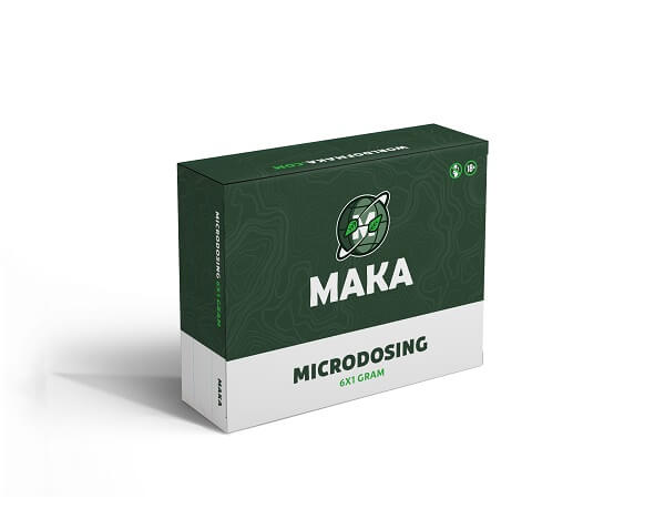 Afbeelding van de Maka Microdosing Kit verpakking: Een moderne en compacte verpakking met 6x1 gram truffels, ideaal voor een eenvoudige microdosing ervaring.