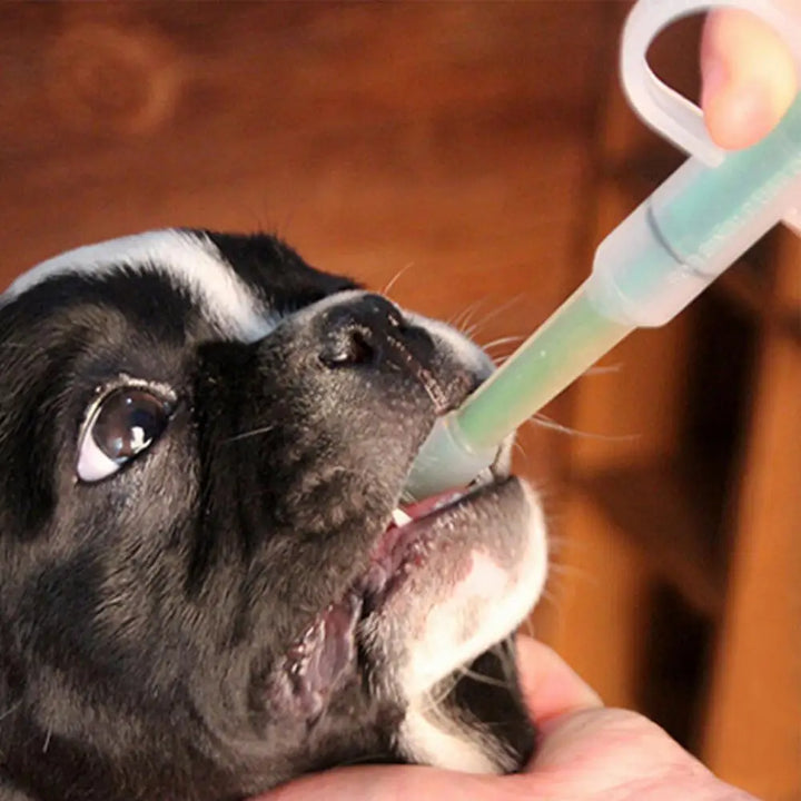 Een pillenschieter voor huisdieren met een zachte rubberen tip en een plunjer, ontworpen om medicijnen veilig en eenvoudig in de mond van huisdieren te plaatsen voor gemakkelijker doorslikken.