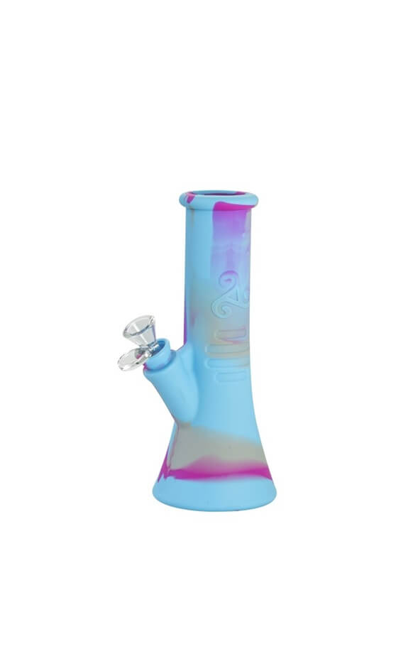 Siliconen bong in blauw-roze kleur, 22 cm lang, duurzaam en flexibel, ideaal voor onderweg en outdoor activiteiten.