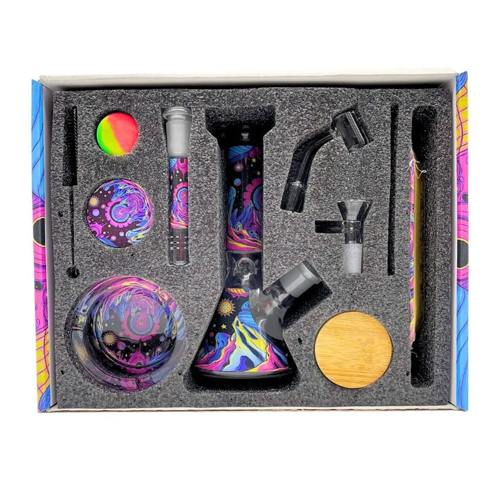 Psychedelische smoking set in kleurrijke giftbox