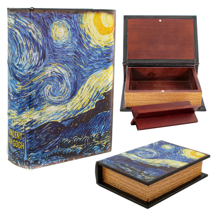 Stash book met Starry Night ontwerp, geïnspireerd op het beroemde schilderij van Vincent van Gogh. Ideaal voor het discreet opbergen van waardevolle spullen, boekenplankvriendelijk en stijlvol