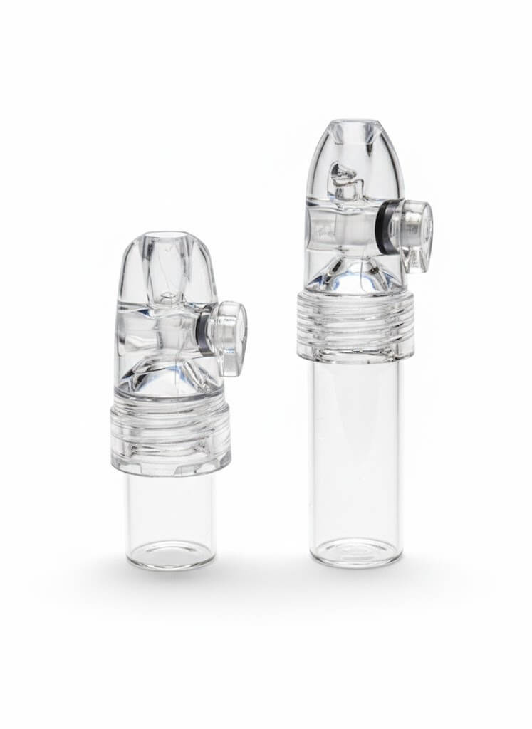 Glazen bullet snuifflesje transparant met doseerdop voor poeders