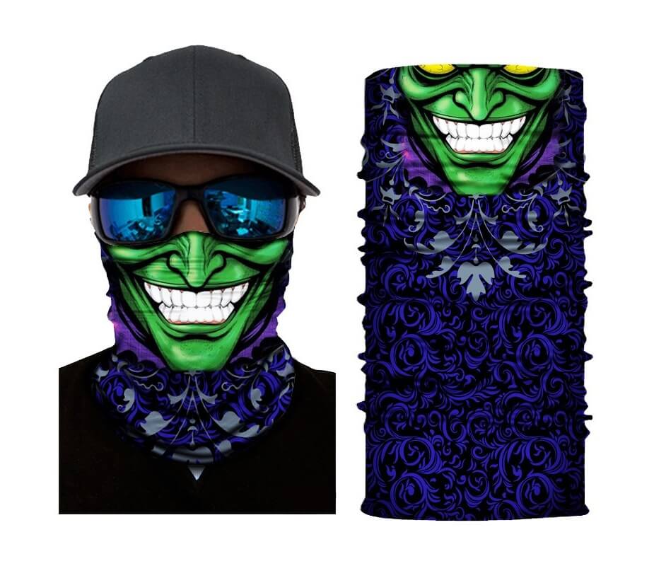 Tube bandana met een groene jokerprint, perfect als face scarf voor carnaval.