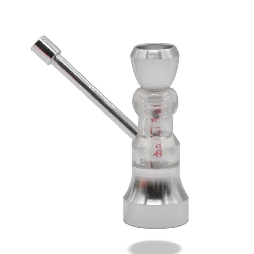 mini waterpijpje van aluminium, geschikt voor zowel kruiden als tabak.