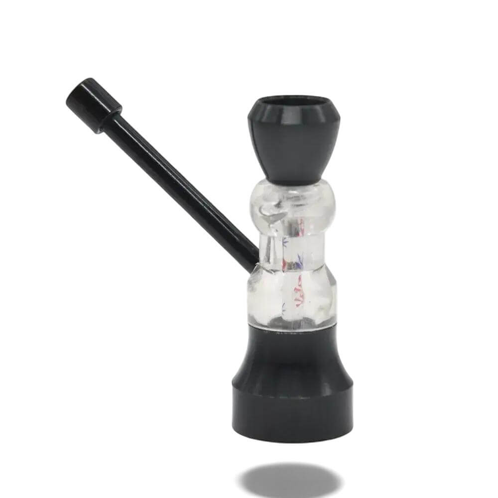 mini waterpijpje van aluminium, geschikt voor zowel kruiden als tabak.