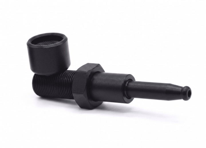 Zwart metalen wietpijpje boutdesign 7,5 cm zijaanzicht, Wapshop.nl