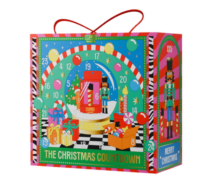 Clipper Adventskalender 2025 – kleurrijk Pop-Art design met 24 verrassingen en limited lighters.