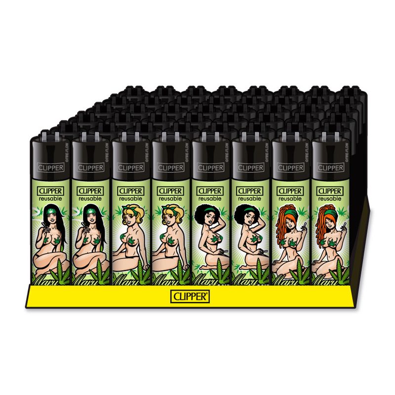 Clipper Mary Jane display met 48 hervulbare aanstekers in 4 pin-up designs - Wapshop