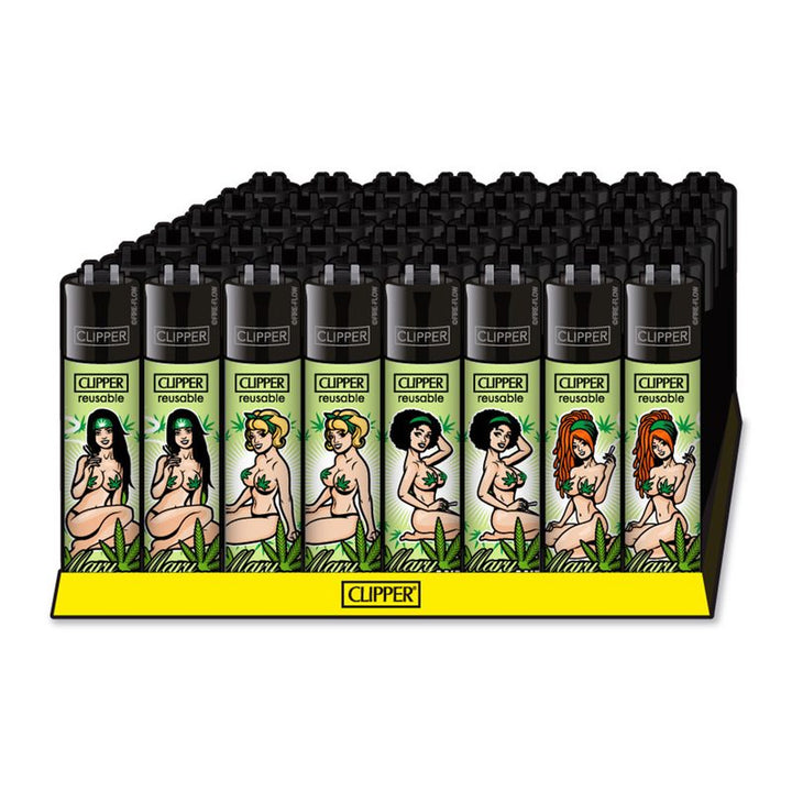 Clipper Mary Jane display met 48 hervulbare aanstekers in 4 pin-up designs - Wapshop