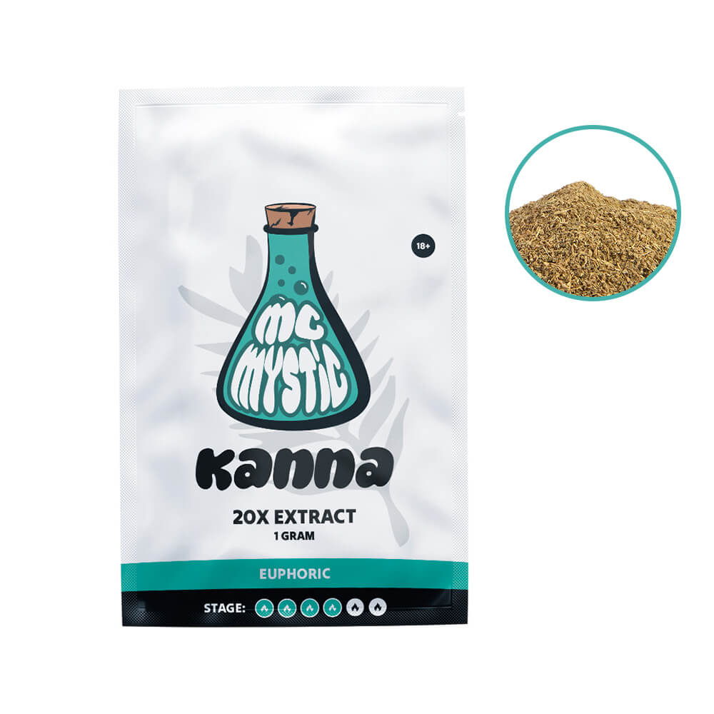 Zakje Kanna 20x Extract McMystic voorkant, 1 gram Sceletium tortuosum, 18+
