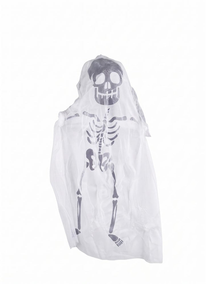 Wit hangend Halloween spook met grijze skeletprint