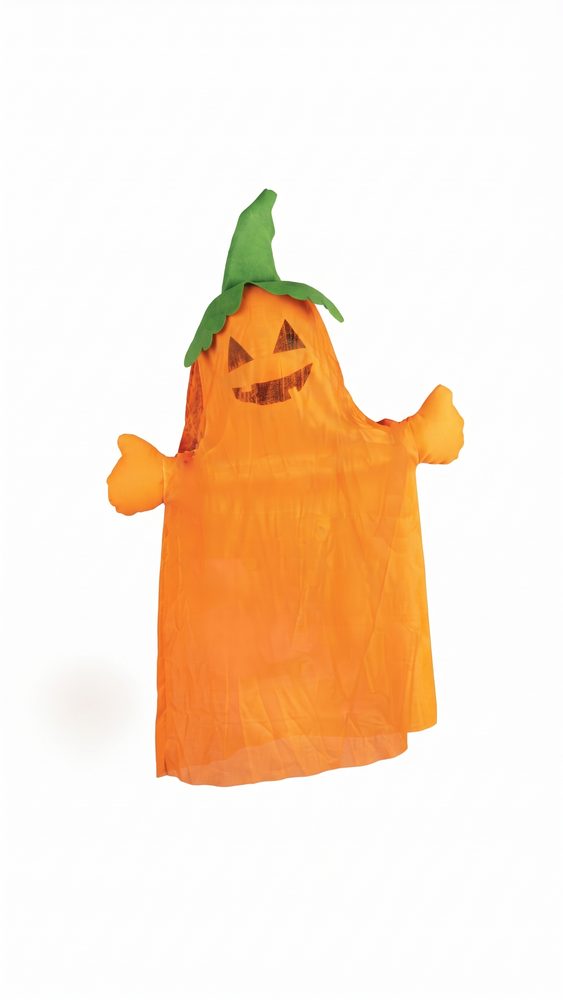 Oranje hangend Halloween spook met pompoengezicht en groene hoed