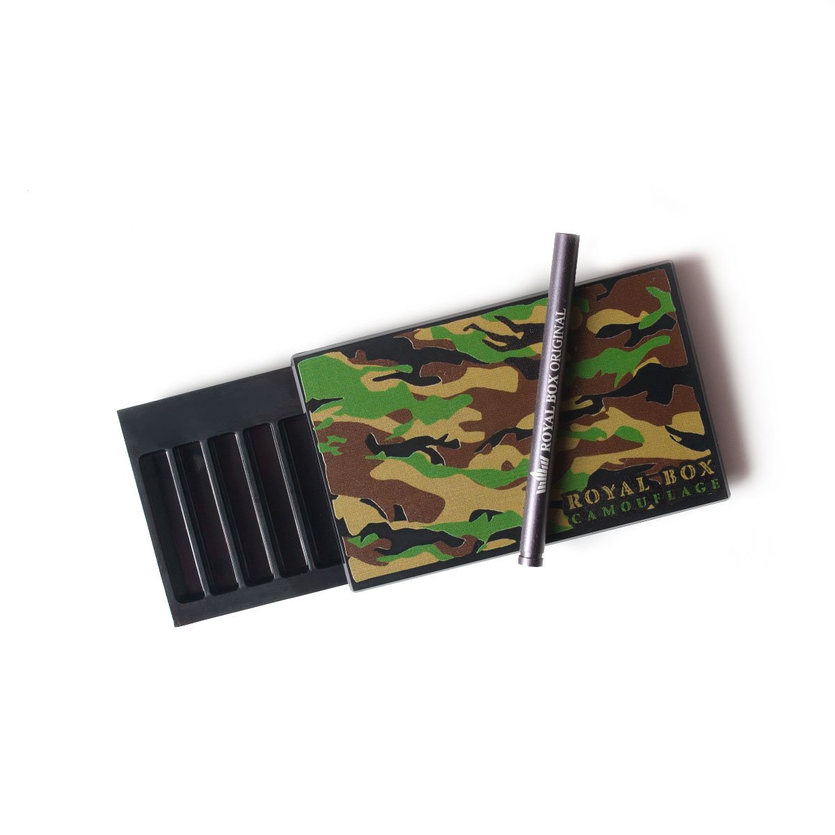 Royal Box – Camouflage Edition open met 8 compartimenten en zwart buisje
