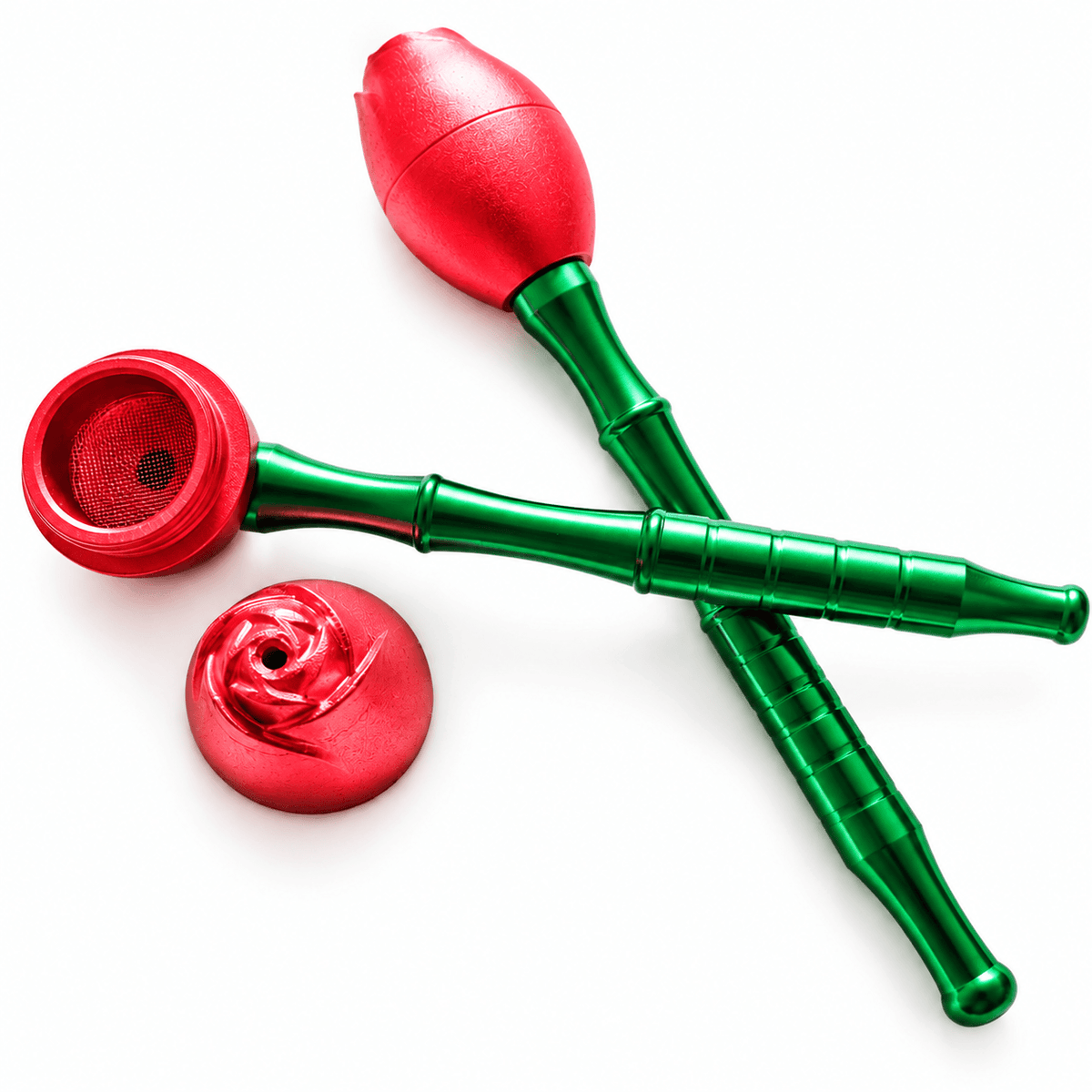 Tulpen pijpje geopend met kop en gaasje - metalen wietpijpje 13 cm