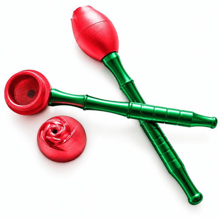 Tulpen pijpje geopend met kop en gaasje - metalen wietpijpje 13 cm
