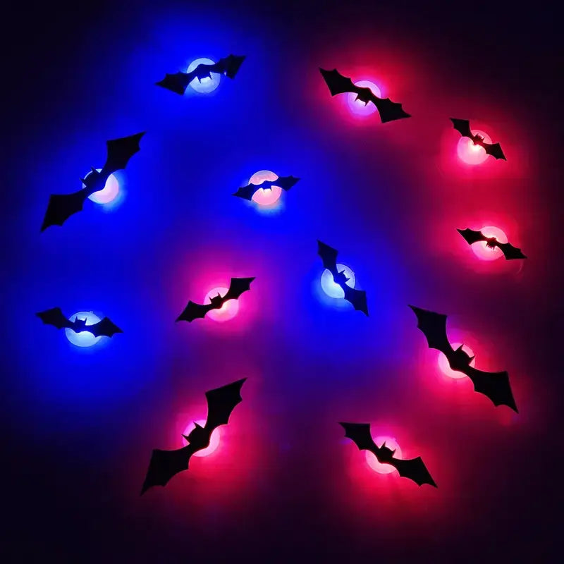 3D vleermuizen met rood en blauw flikkerend LED-licht, ideaal voor Halloween sfeer.