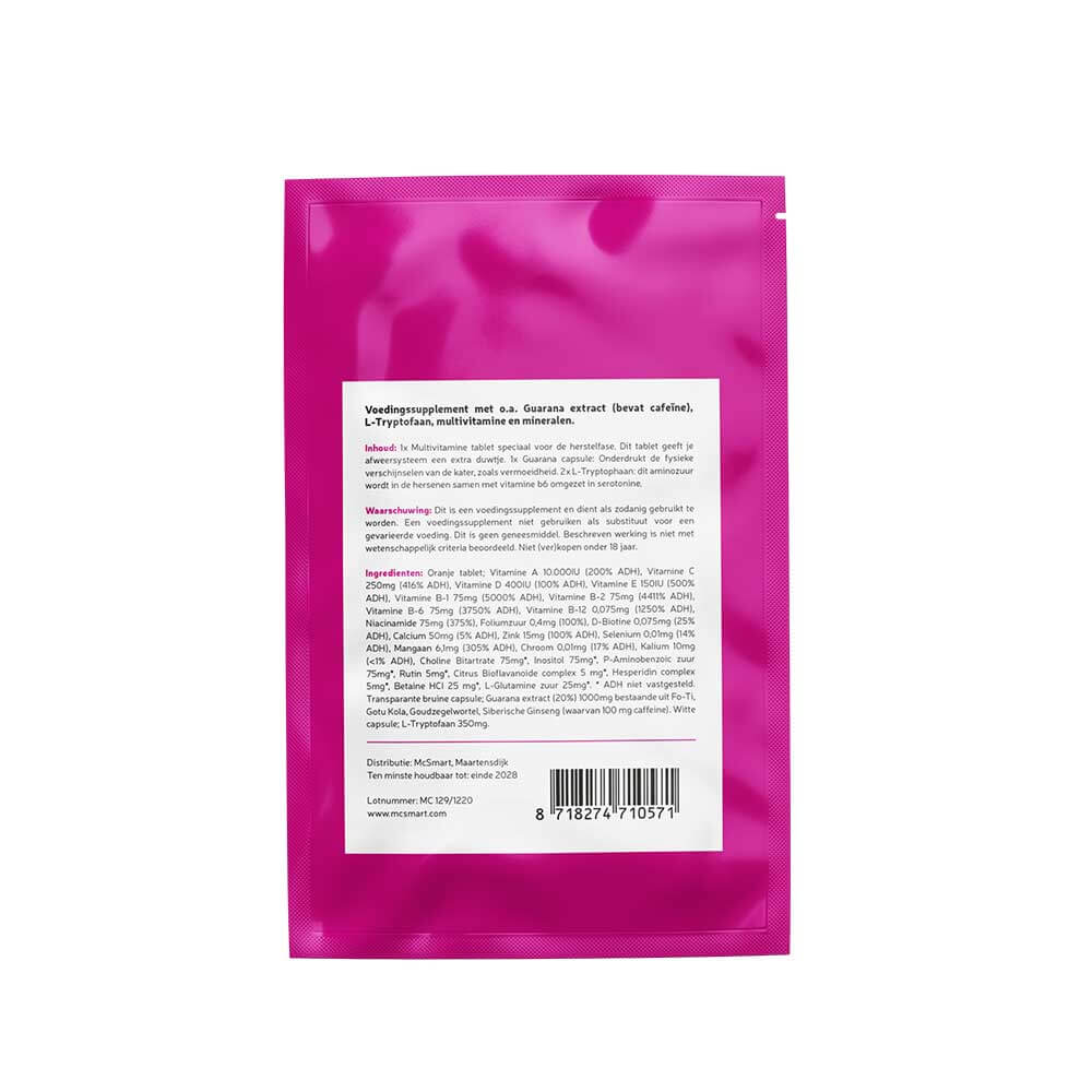 Ingrediënten en voedingswaarden van After-E Detoxicator supplement op verpakking