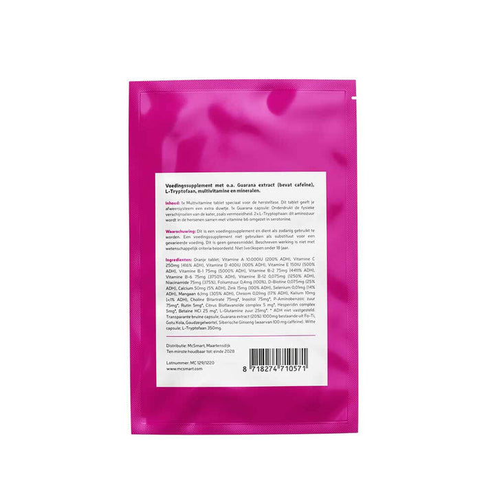 Ingrediënten en voedingswaarden van After-E Detoxicator supplement op verpakking