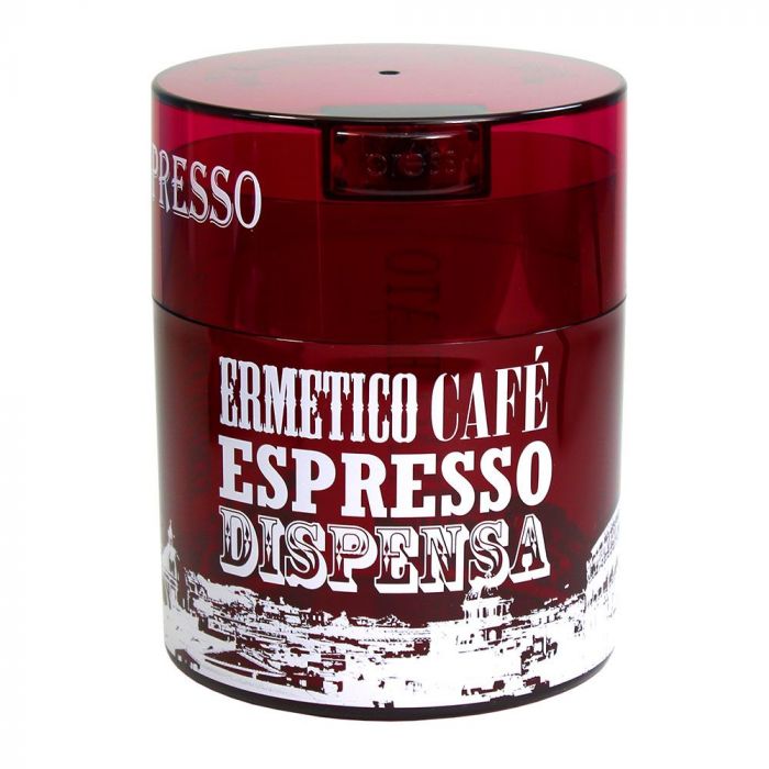 Coffeevac Semper Fresco 0,8 liter / 250g Red Tint Roma  Deze Coffeevac Semper Fresco 0,8 liter / 250g Red Tint Roma is een luchtdichte rode bewaarbus met een sfeervol Spaanse city skyline design. Elegantie en functionaliteit komen samen in de perfecte koffiecontaine