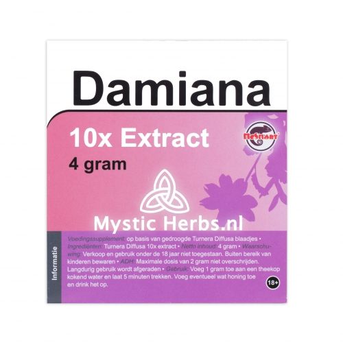 Damiana 10X Extract 4 gr. verkrijgbaar bij Wapshop. Hoogwaardige natuurlijke ontspanner met kalmerende effecten, ideaal voor een moment van rust en balans. Perfect voor liefhebbers van kruidenextracten en wellnessproducten.